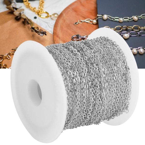 DIY smykketilbehør 10 meter Cross O Flat Chain Spole Bulk til Armbånd Halskæde Extender Sølv 2.2x1.8x0.3mm