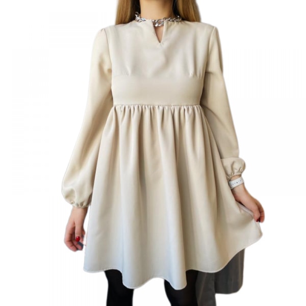 Ruffle Chiffon Elegant Mini Short Skirt Dresses(Beige M)