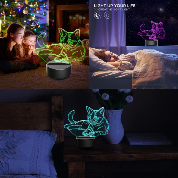 3D nattlampa husdjur katt 3D lampa optisk illusion nattljus