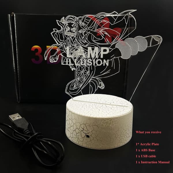 3D Illusions Natlampe, Anime Lampe med 7 Farver til Børn