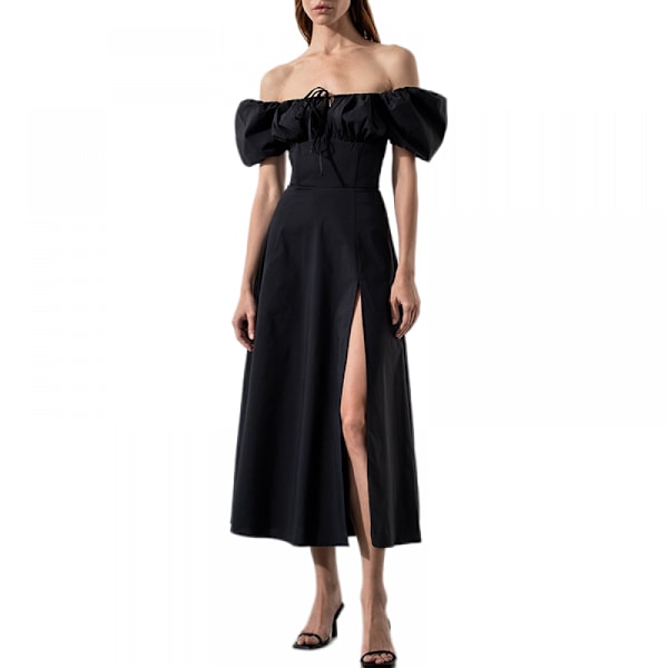 Krave Hem Sexet Side Split Bobleærme Kjole (Sort XL)