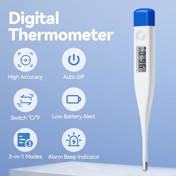 Digital Termometer för Vuxna och Barn, Oral Termometer för Baby Rektal och Underarms Termometer för Feberlarm Medicinsk Termometer