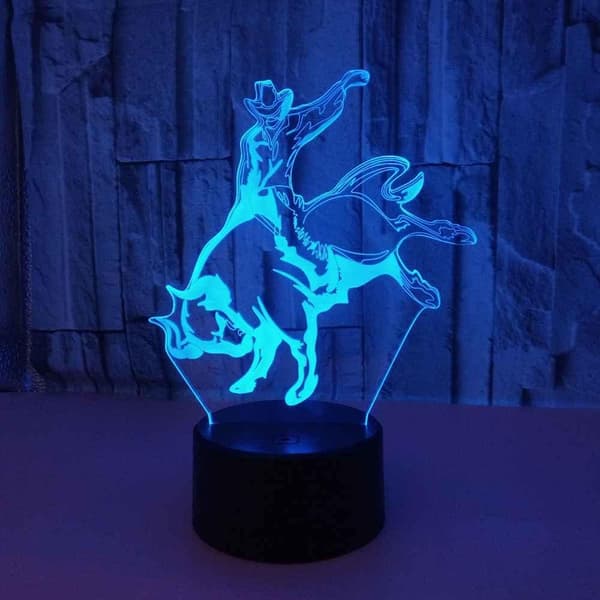 3D Cowboy Natlampe LED Skrivebordslampe Optisk Illusionslampe Ki