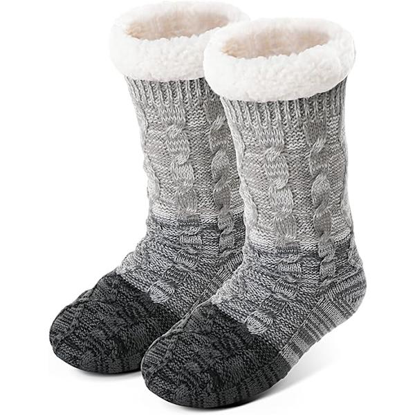 Dame Slippersokker Antislipp Fuzzy Fluffy Tykke Varme Hyttekoselige Komfortable Myke Fleece Hjemmegrep Sokker Grey