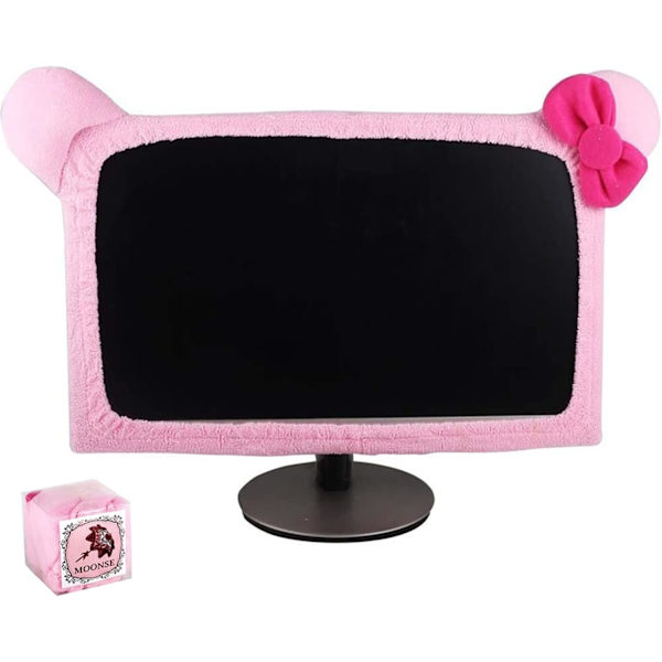 15\"-21\" Sød og sød støvtæt computerskærmdæksel med katteøre bærbar computer TV LCD skærm skærm dekoration støvdæksel beskytter, pink