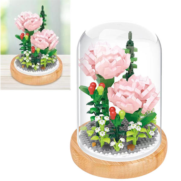 Växtbyggstenar Miniatyr DIY Byggstenar Bukett Krukväxter Prydnader Dekoration Leksaker med Skyddande Överdrag Carnation