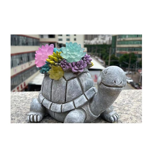 Solar Garden Statue Skildpadde Figur med Sukkulent - Udendørs