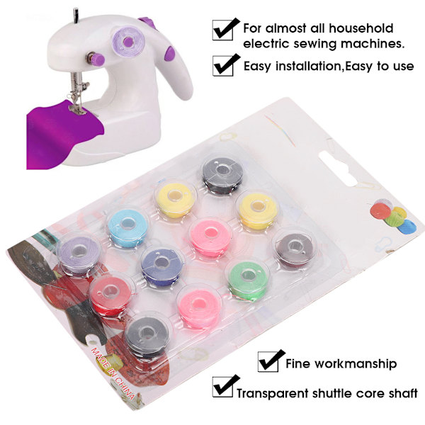 12 st symaskinstillbehör Spolar med tråd Bobbin Shuttle Core Hantverk Transparent