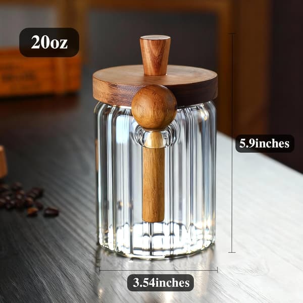 20 Oz Lufttät Kaffeburk med Träsked & Lock, Ribbad Design Förvaringsburk för Kaffebönor, Malet Kaffe, Socker, Salt & Loo