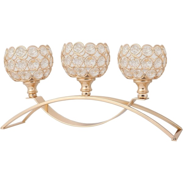 Krystal Lysestage, 3 Arme Bordsstager, Buffet Skab Kandelaber Ornamenter Bord Midterstykker til Bryllup, Hjemmeindretning, Thanksgiving Gold Small