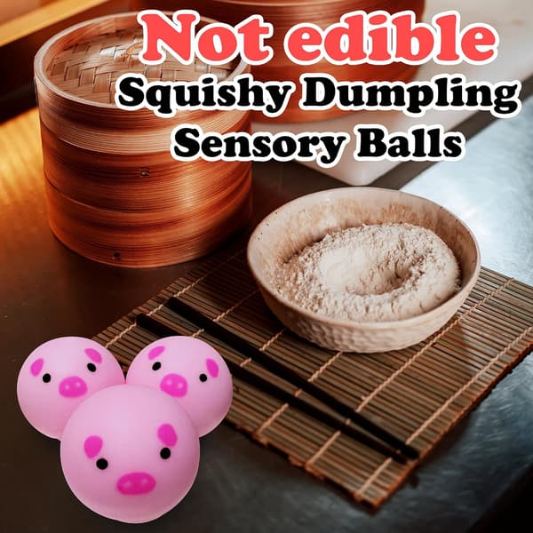 Mini Pig Dumpling Squishy Fidget Leksaker (3-pack), Sensoriska Stressbollar för Vuxna & Barn, Stresslindrande Degbollar, Partyfavoriter