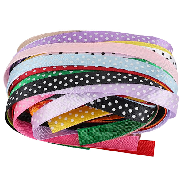 18 st tryckta band, enfärgade prickar, gör-det-själv-tillbehör, bröllopsdekorationer, polyester, 10 mm
