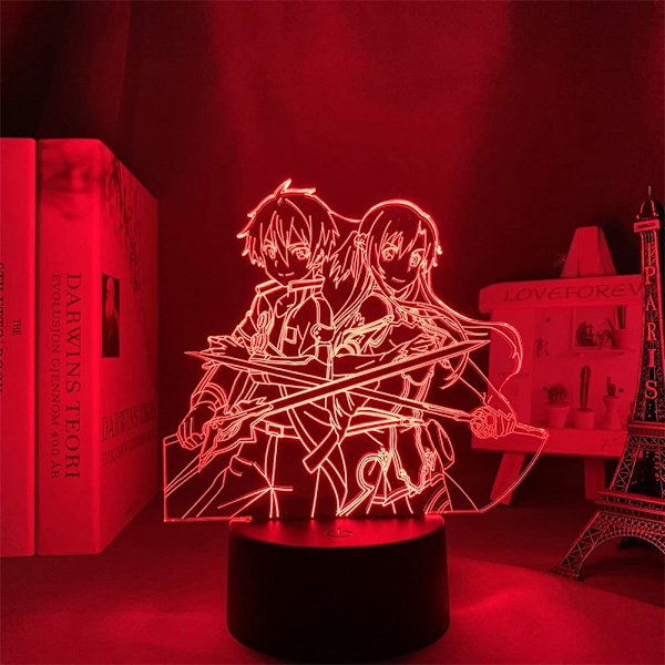 SAO Anime Figur LED-lys Søt Gutter & Jenter Jul Bursdag Feriefest Gave Kirito/Asuna/Asada Shino 3D Optisk Illusjon Bordlampe