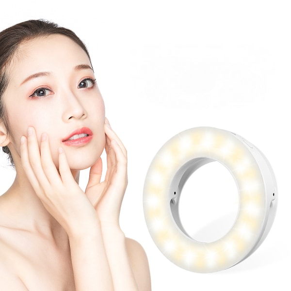 Selfie Ring Light, Clip-on Ring Light [Genopladelig] 3 Lys