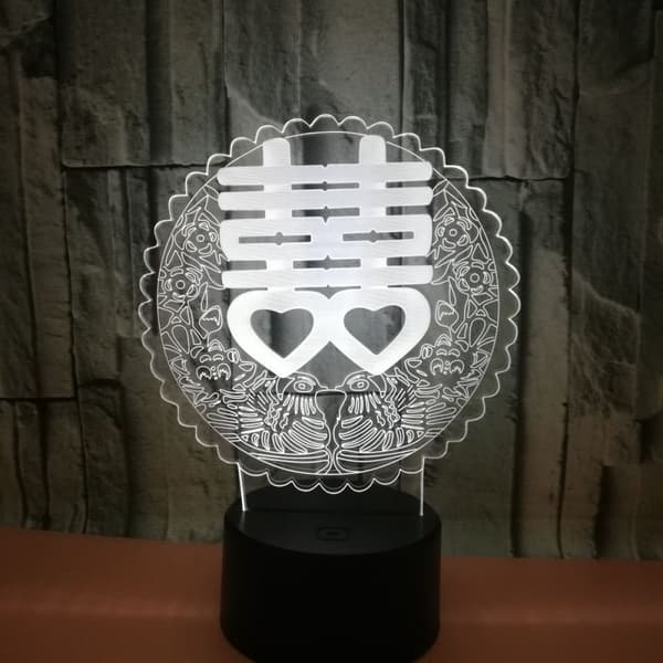 Bröllopsceremoni nattlampa, 3D-illusion, 7 färger Ch