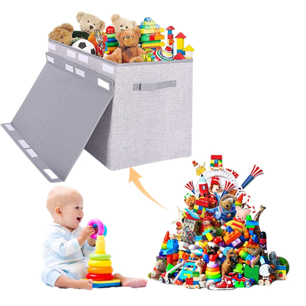 Stor leksakslåda med lock, hopfällbar robust leksaksförvaring