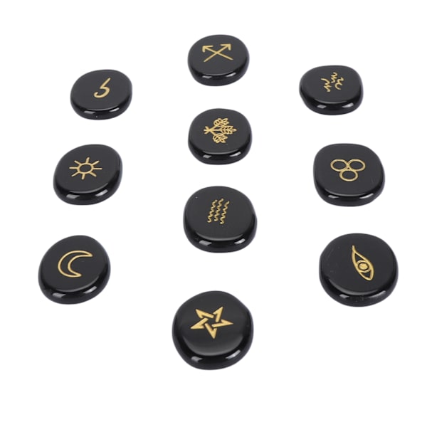 10 stk. Runesten Krystal Sæt Eliminer Negativitet Indgraveret Helbredende Runesten Håndmalet Spådomsværktøjer til Meditation Obsidian