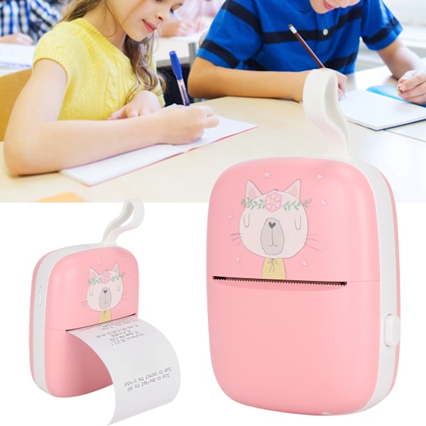 Mini-printer, håndholdt, bærbar lommeprinter til studerende, forkert spørgsmål, fotoprintudstyr (Pink (med silikonesnor))