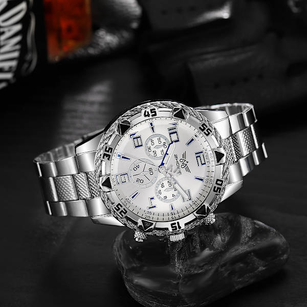 Herrar Kvartsur Klocka Mode Rostfritt Stål Chronograph Affärs Klockor för Män Sliver