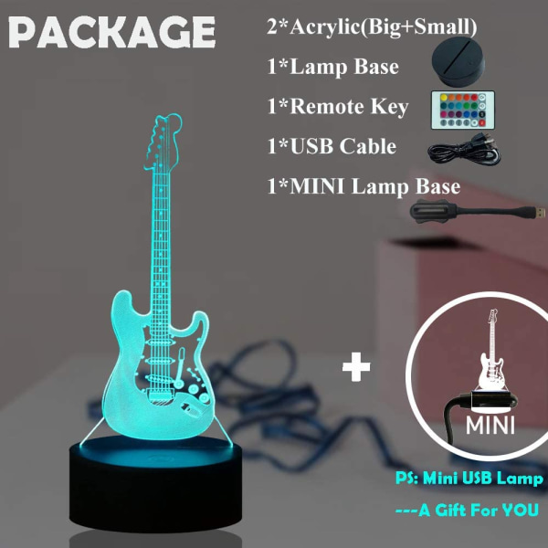 Bas present gitarr 3D nattljus musik elektrisk gitarr modell