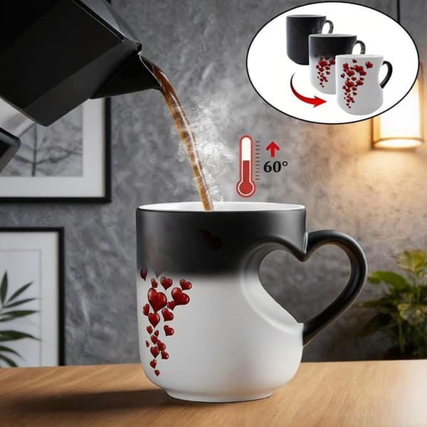 Hjerteformet varmeskiftende keramisk krus, 310 ml magisk kaffekop
