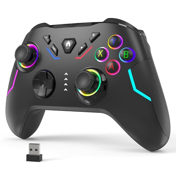 Langaton PC-peliohjain Windowsiin (7/8/10/11), yhteensopiva Nintendo Switchin ja Steam Deckin kanssa, 9-värinen LED-valo-ohjain Turbo-toiminnolla, Adju