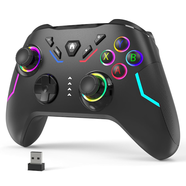 Trådløs PC-spilcontroller til Windows (7/8/10/11), kompatibel med Nintendo Switch og Steam Deck, 9-farvet LED-lys Gamepad med Turbo-funktion, Adju