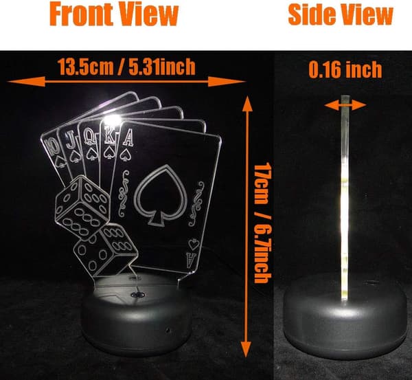 Poker Terninger Nattlys LED 3D Illusjon USB Spillkort Remo
