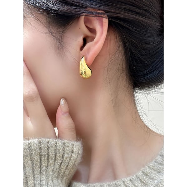 Guld- och silverfärgade droppörhängen 14mm kraftiga guldörhängen för kvinnor tonåringar trendiga allergivänliga stiftörhängen smycken Yellow Gold Chunky