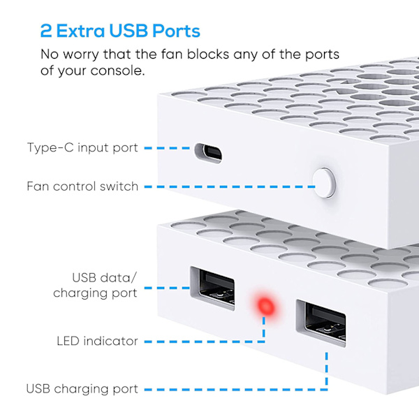 Kylfläkt för spelkonsol, värmeavledning, justerbar hastighet, uppgraderad kylfläkt med USB-port för Xbox Series S