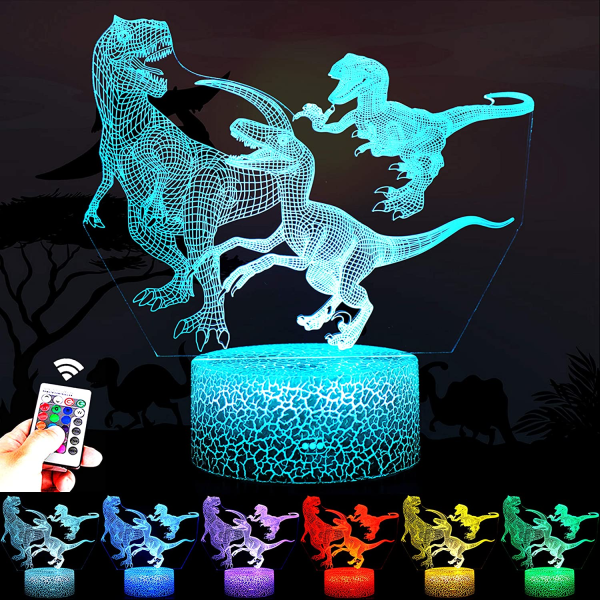 Dinosaurieleksaker, 16 färger 3D Illusion skrivbordslampa med fjärrkontroll C