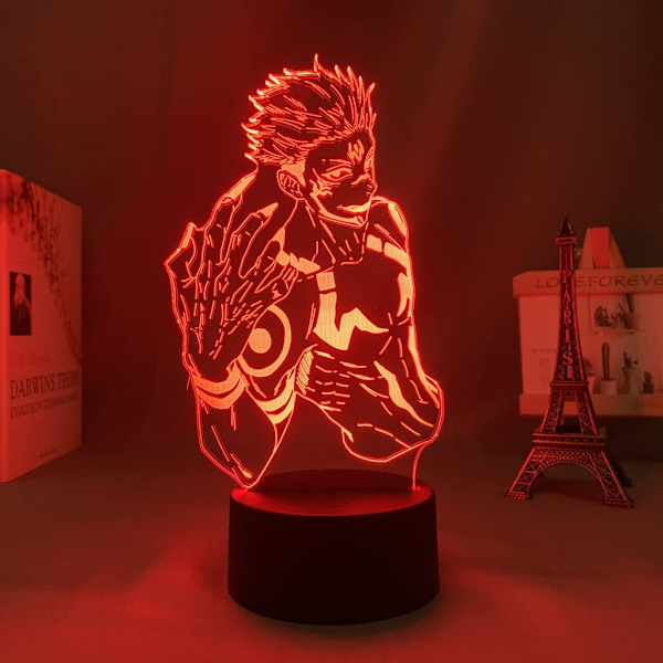 3D Illusion Jujutsu Kaisen LED Anime Lampe 16 Farveændringer Fjernbetjening Skrivebordsnatlys (Ryomen Sukuna)