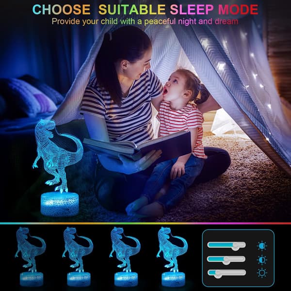 Dinosaur 3D Nattlampe, 3D Illusjon Bordlamper med 7