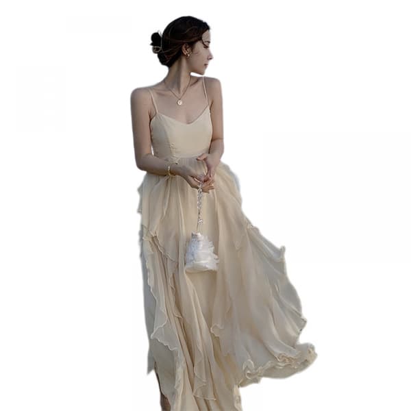 Spaghetti Strap Smocked Tiered Long Beach Sun Dresses L