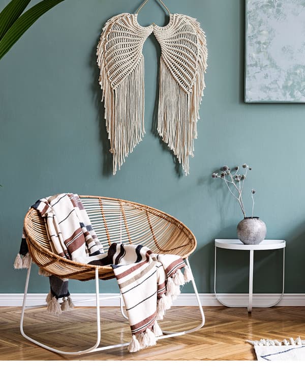 Boho enkelin siivet seinäkoriste, elegantti seinävaate pitkillä hapsuilla