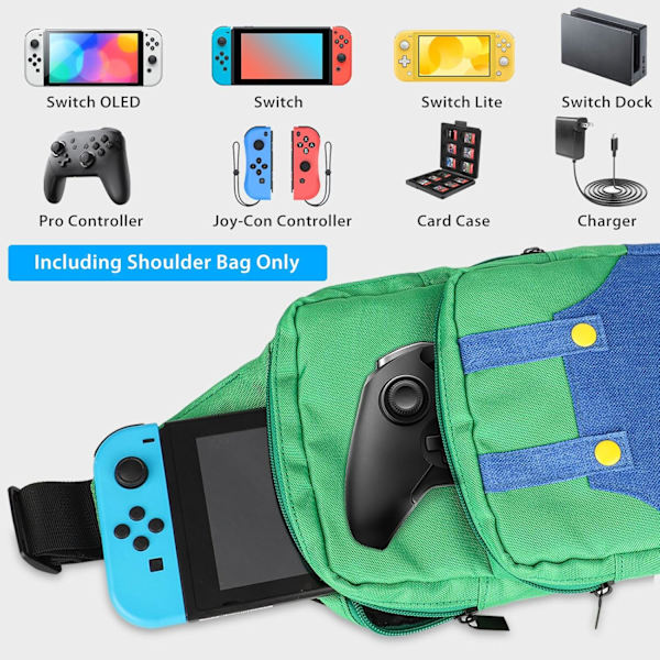 Söt Reseväska för Nintendo Switch/Lite/OLED/Steam Deck, Bärbar Crossbody Axelväska för NS SD Konsol Dock Joy-Cons Tillbehör Förvaring Green