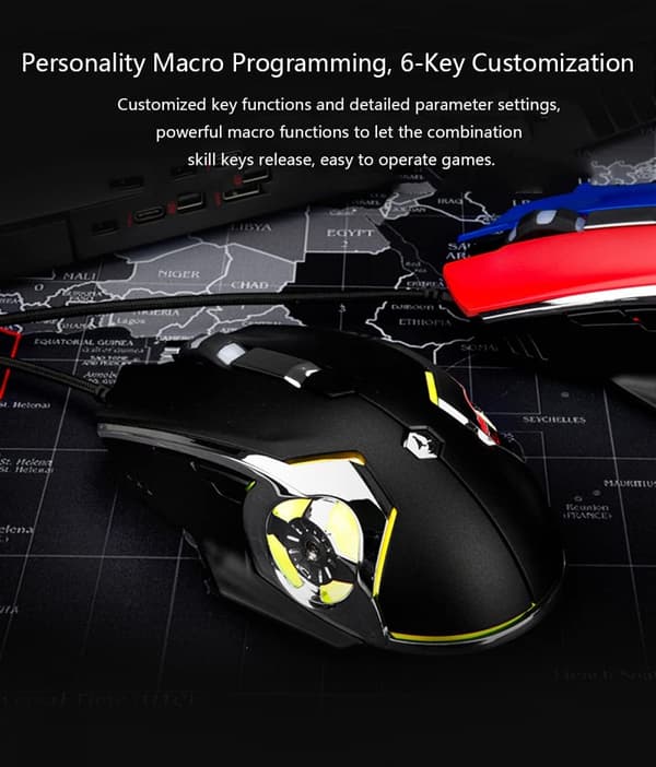 AJ120 Mus USB Kablet Gaming Mus 6 Knapper Brugerdefineret Makro Pro