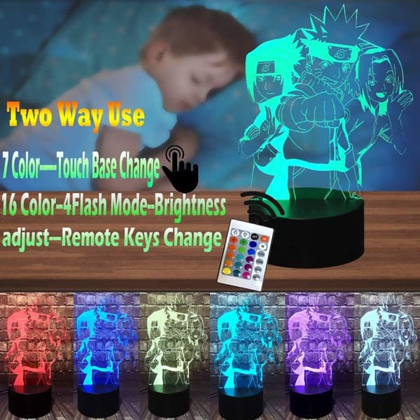 Naruto Kakashi Uchiha Sasuke 3D Illusjon Nattlys Lampe Sm