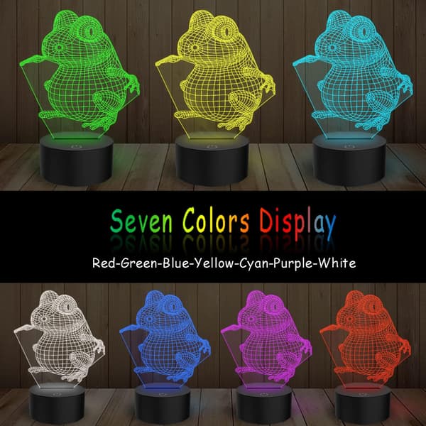 Frosk 3D Illusionslampe LED Nattelys Berøringsensor 7 Fargeendrende Nattelys