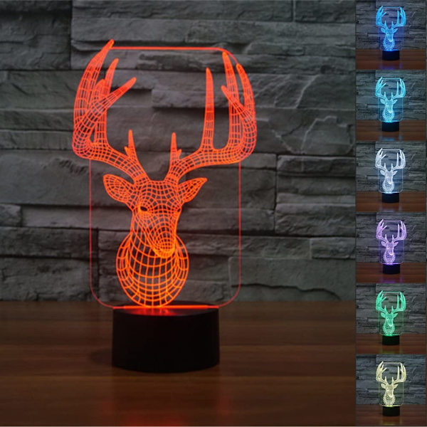 3D Illusion Lamp LED Deer Nattljus Djur Leksaker 7 Färg Ch
