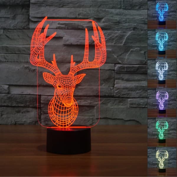 3D Illusion Lampe LED Hjort Natlys Dyr Legetøj 7 Farve Ch