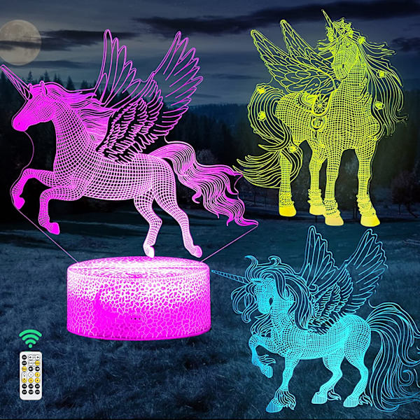 3D Unicorn Nattlampa för Flickors Rum, 3-Mönster och Timing