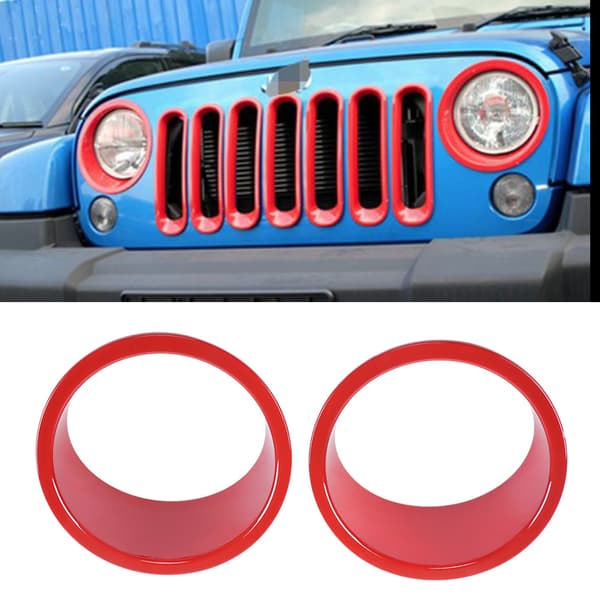2 stk Dekk for Frontlykt på Bil, Passer til Jeep Wrangler 2007-2017 Rød