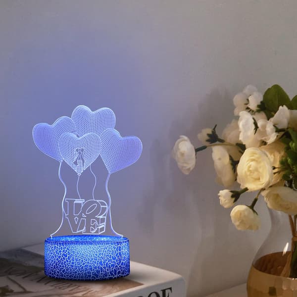 Hjerte 3D LED Illusionslampe Kærlighed Natlampe, LED Bordlampe R