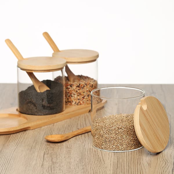 Kryddbehållare Set, gIass Kryddburkar, Salt Socker Krydda Kaffebehållare med Bambu Trälock och