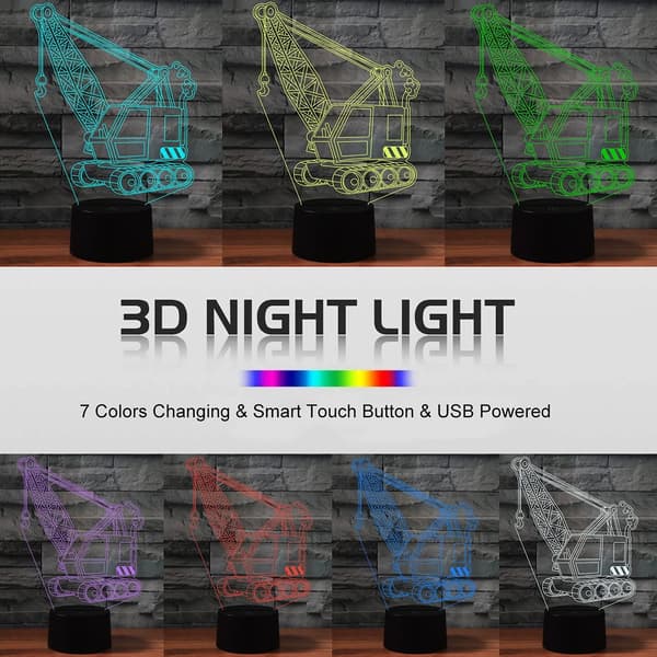 3D Illusionslampe USB LED Kranvogn Natlampe Skrivebord