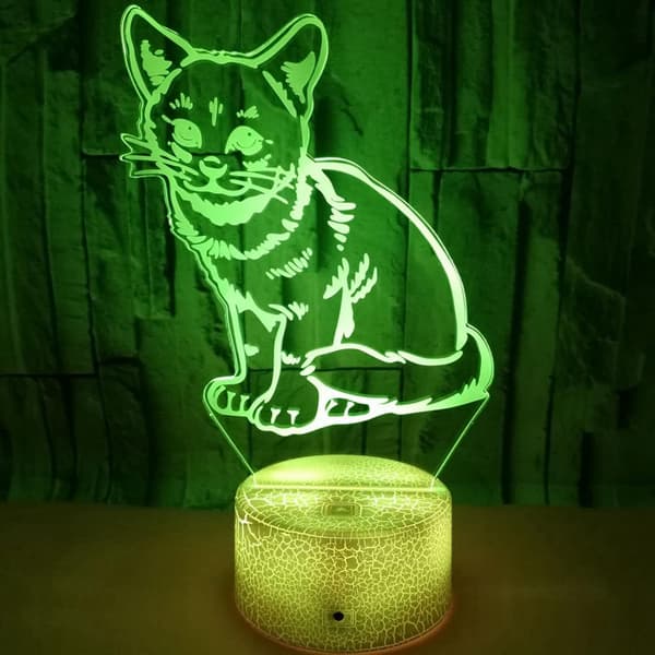 Dyrekatt Leker 3D Illusjon Nattlys Smart Touch Lampe, Cr