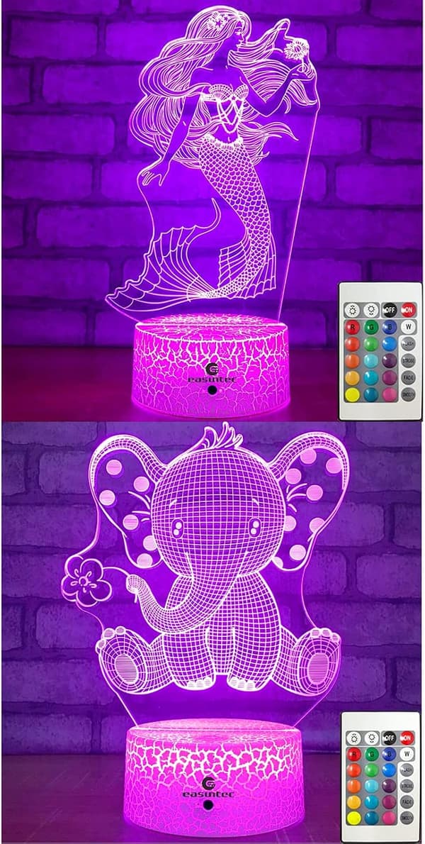 Havfrue + Elefant 3D Natlampe (2 i 1 Pakke)