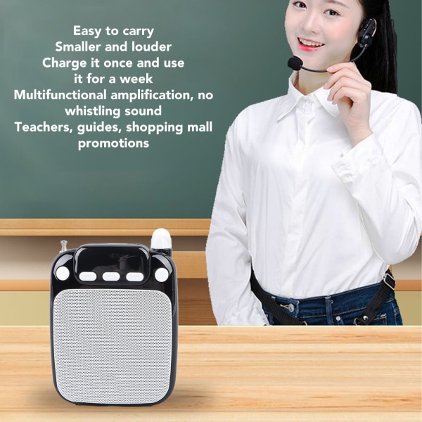 Röstförstärkare Bärbar Uppladdningsbar Bluetooth Röstförstärkare med Trådlös Mikrofon Headset för Lärare Guide Black