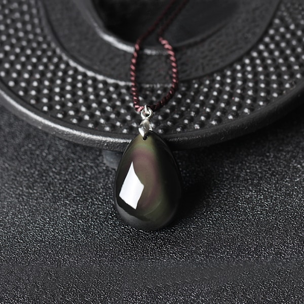 Sort Obsidian Dråbe Vedhæng med Svag Regnbue Øjne Halskæde Amulet Ædelsten